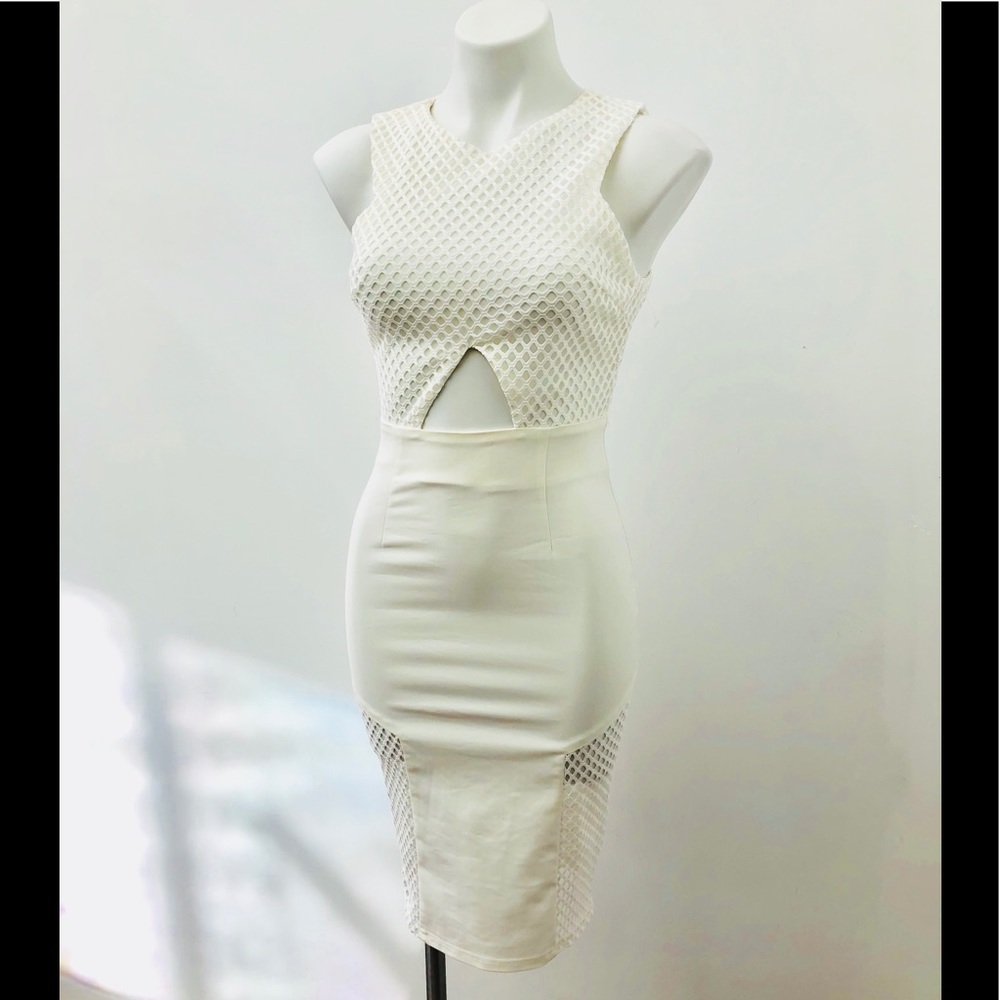 Tiger Mist midi white dress with mesh detail